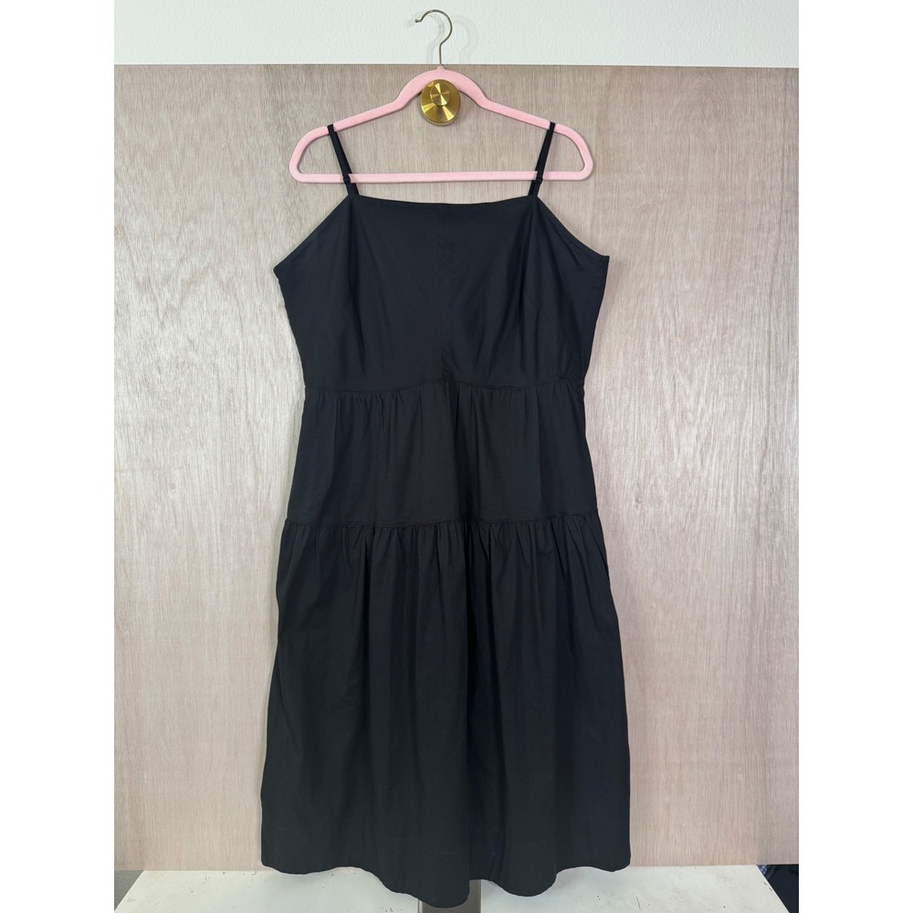 Free Assembly Black Tiered Midi Dress XL Spaghetti Strap Bow Back Cotton Blend